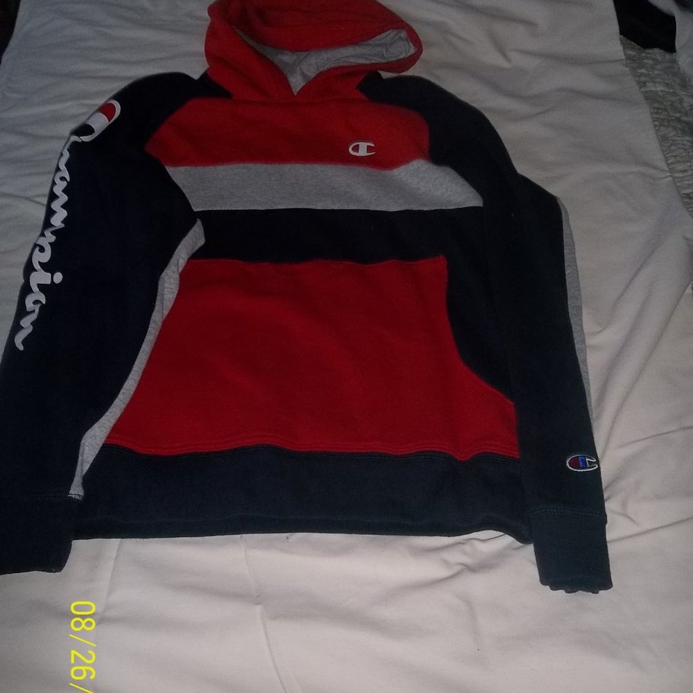 Champion red/blue/grey boys size XL hoodie